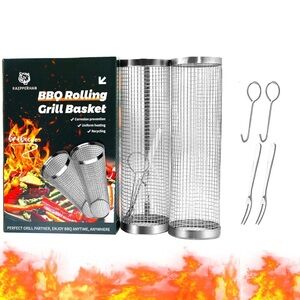 Outdoor Rolling Grilling Baskets for Fish/Shrimp Meat/Vegetables (2 PCS)